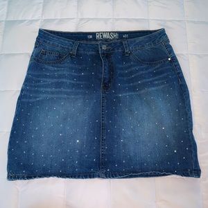 Juniors’ Rhinestone Embellished Denim Mini Skirt
